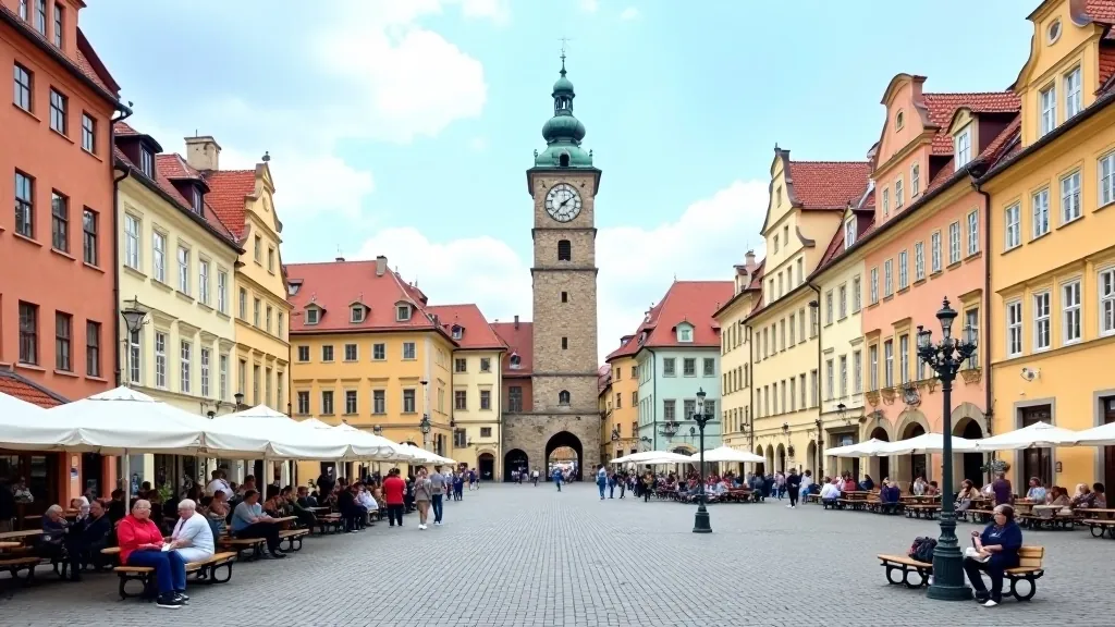 Prague Old Town Square with Astronomical Clock, historic buildings, and tourist activity