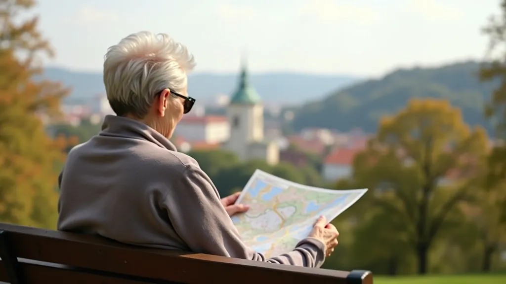Senior enjoying a moment of rest while planning their walking route with a map