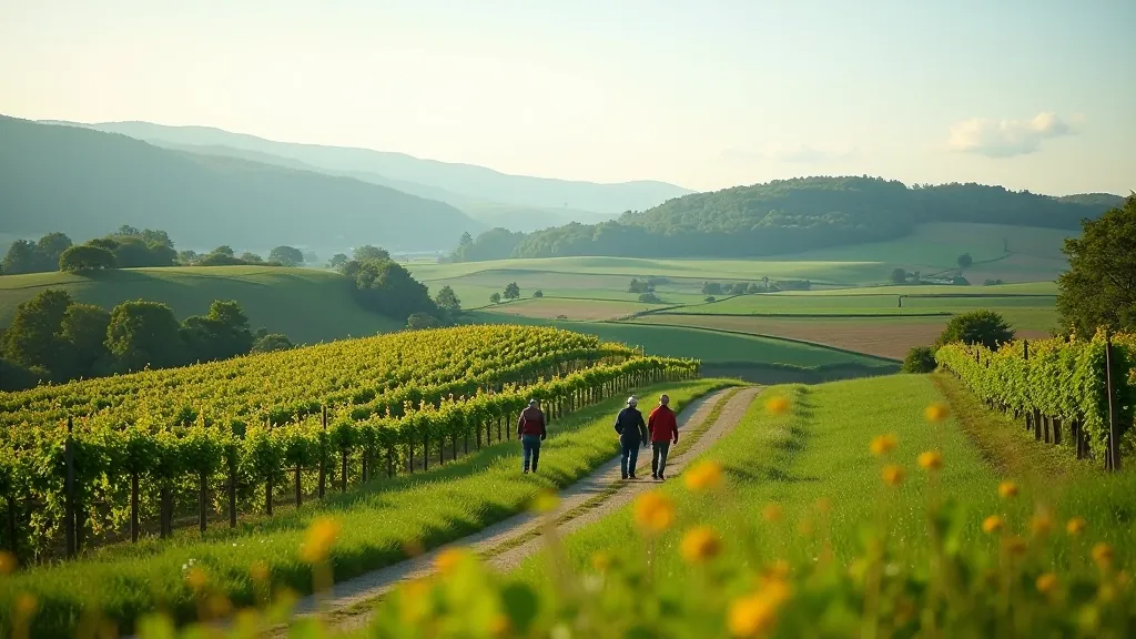 South Moravia countryside with rolling hills and vineyard paths
