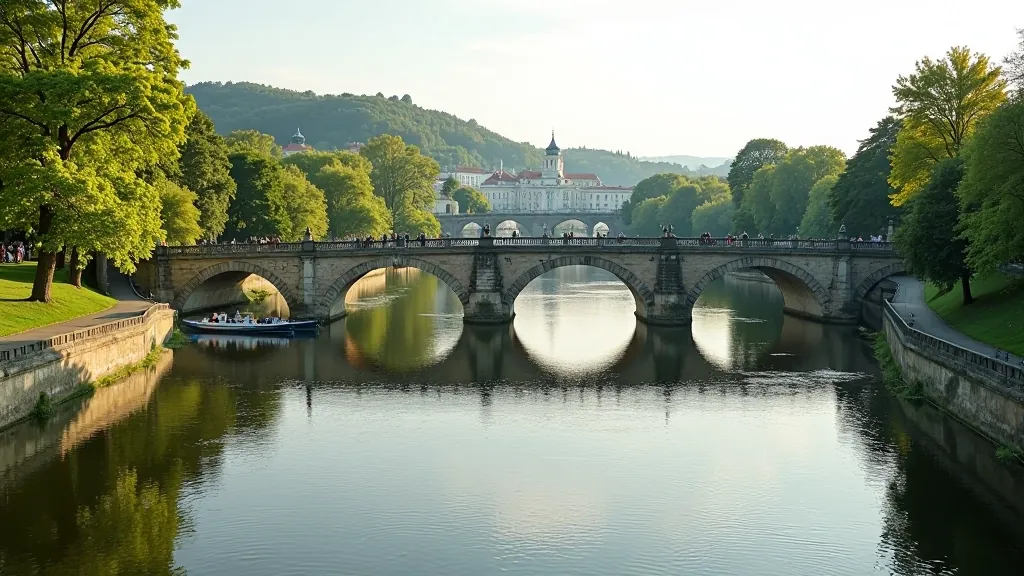 Vltava River with scenic bridges and waterfront paths in Prague